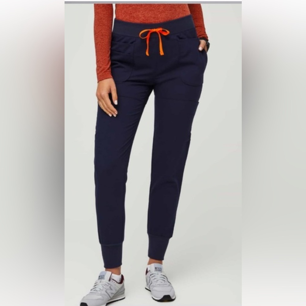 Figs Apparel navy blue jogger limited edition color with orange drawstring